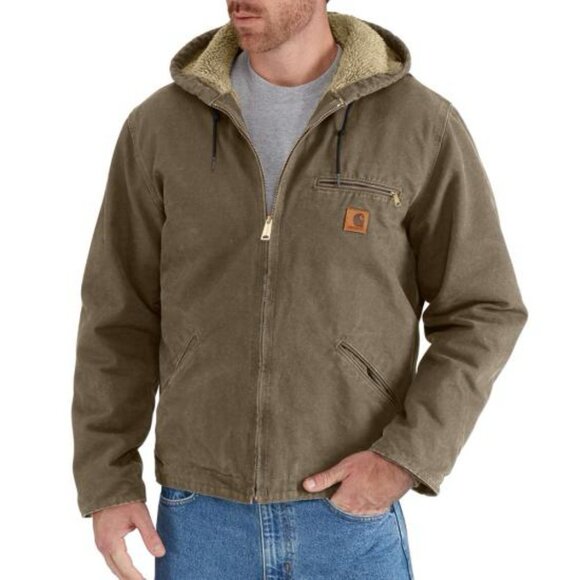 Carhartt Other - CARHARTT Washed Duck Sherpa Lined Light Brown Size 3XL Hooded Zip Jacket J141